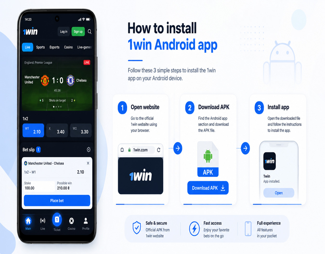 1win APK installation on Android