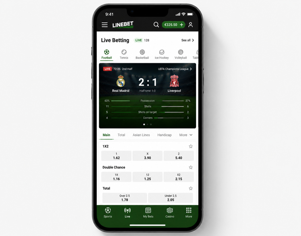 Linebet mobile app interface