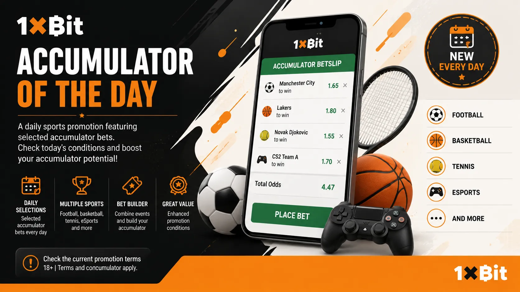 1xBit Accumulator of the Day sports promotion