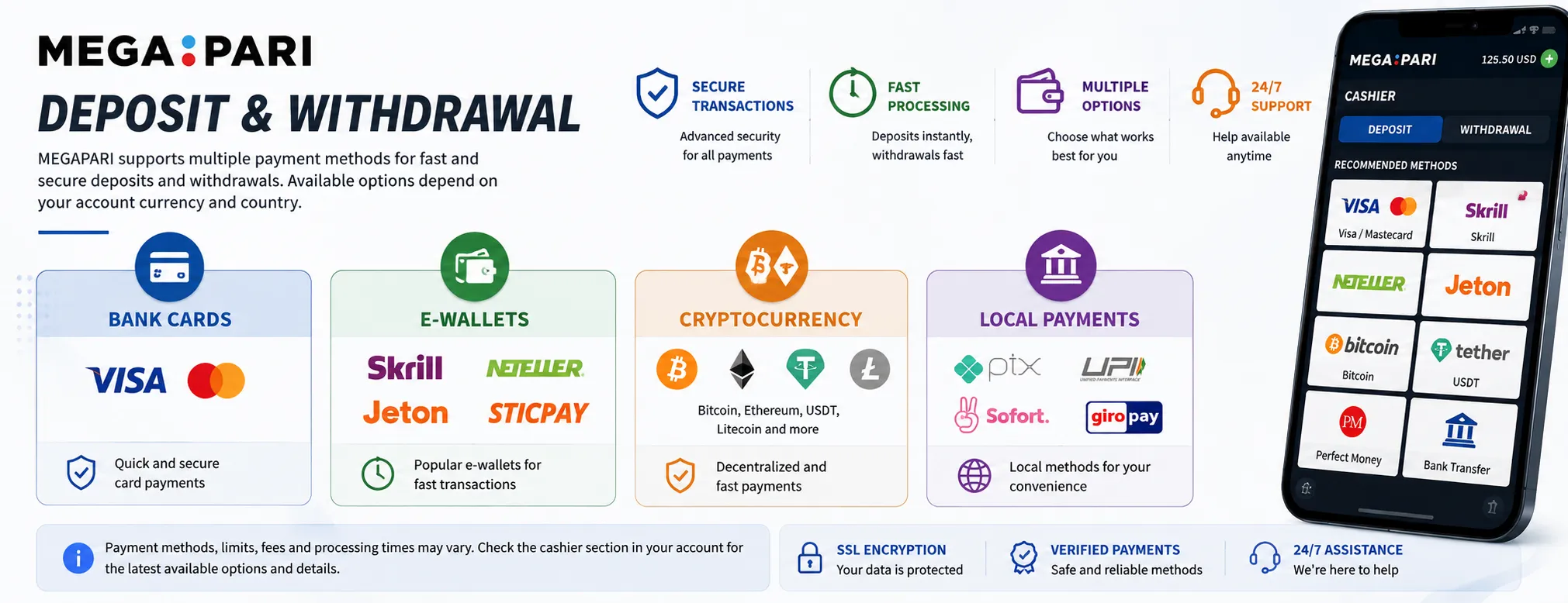 MEGAPARI deposit and withdrawal methods